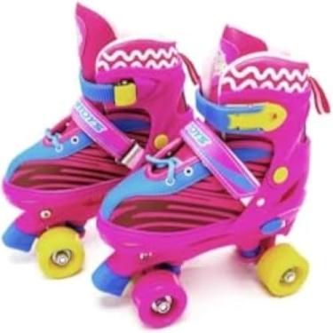 Imagem de Patins Infantil com Acessórios de Segurança, Rosa, Ajustável 30-33, Capacete, Joelheiras, Cotoveleiras, +3 Anos