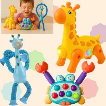 Imagem de Kit 3 Brinquedo Led Musical Estica Luz Girafa Caranguejo (Amarela)