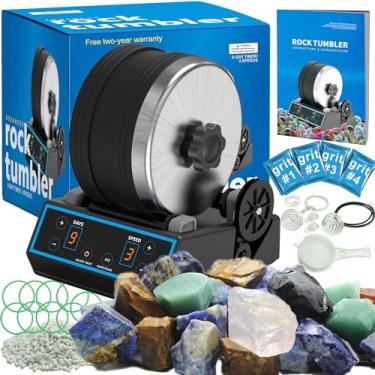 Imagem de 3.6LB Professional Advanced Rock Tumbler Kit, Include Rough Gemstones, 4 Polishing Grits, with 3 Speed Settings and Digital 9-Day Timer