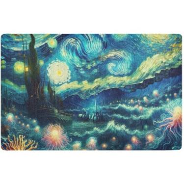 Imagem de TSENQUE Capacho personalizado noite estrelada subaquática azul outono bonito tapetes externos para porta da frente tapetes engraçados fora antiderrapante tapete de porta da frente 81,3 cm x 50,8 cm