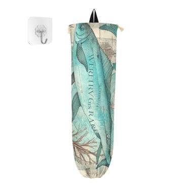 Imagem de Dispensador de armazenamento vintage de prancha, oceano, coral, tubarão, saco de compras, suporte de saco de plástico, organizador de sacolas plásticas de cozinha