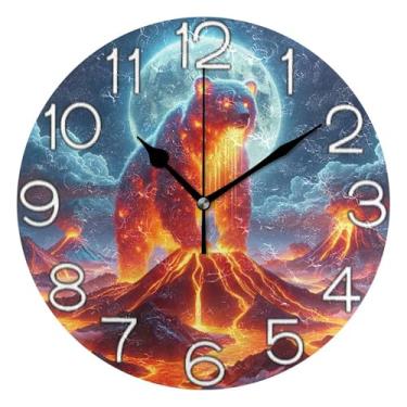 Imagem de GAIGEO Relógio de parede decorativo analógico operado por bateria relógio de escritório cozinha, decoração de parede retrô moderno art déco urso vulcânico luar, 25 cm, ponteiros dourados