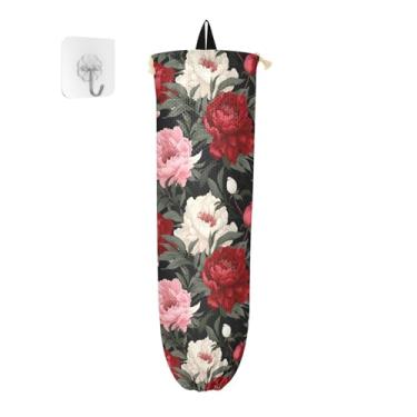 Imagem de Dispensador de saco de compras com quatro flores de peônia, suporte de saco de cozinha, organizador de dispensador de saco de plástico