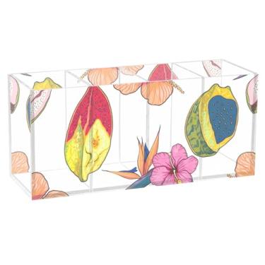 Imagem de TSENQUE Porta-canetas de mesa com flores tropicais havaianas, decoração artística, para escritório, porta-pincéis de maquiagem de acrílico, copo de lápis