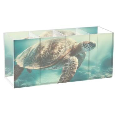 Imagem de TSENQUE Porta-lápis vintage oceânico, tartaruga-do-mar, para mesa, fofo, animal, floral, porta-canetas, copo de acrílico, organizador de papelaria