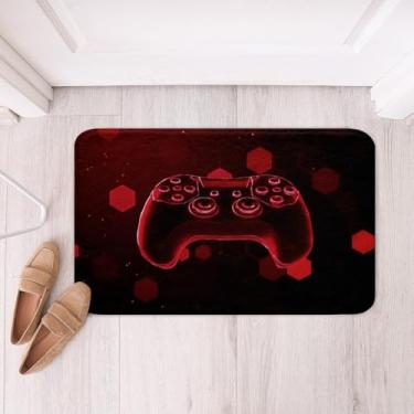 Imagem de Erosebridal Tapetes de banheiro para meninos 40,6 cm x 61 cm joystick tapete de banho luzes neon moderno pontos 3D capacho geométrico vermelho gamer hexágono