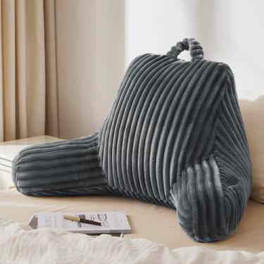 Imagem de Blissful Diary Travesseiro de leitura para sentar na cama, travesseiro grande de flanela para adultos e crianças, almofada de encosto para sentar no sofá ou no chão, essencial para dormitório, cinza