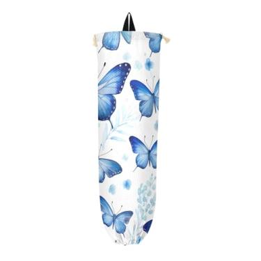 Imagem de Dispensador de sacolas de supermercado Blue Butterfles, suporte de saco de plástico, organizador de bolsas para armazenamento de sacolas plásticas de cozinha