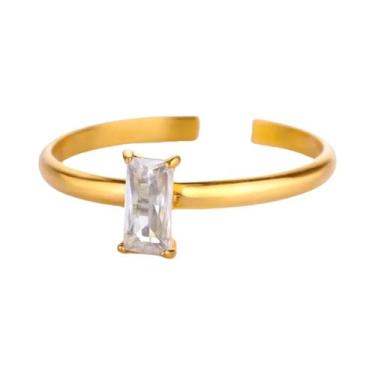 Imagem de Anel Quadrado De Zircônia Roxa Em Aço Inoxidável Dourado, Joia De Pedr