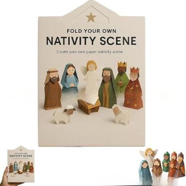 Imagem de Artesanato de papel de presépio - Decoração de Páscoa feita à mão com Maria, José, Pastores, Reis Magos, - Exibição de mesa festiva (modelo A)