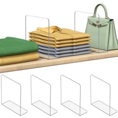 Imagem de Jogori Divisórias de prateleira para organização de armários: 4 pacotes 25,4 cm de altura x 21,3 cm de profundidade acrílico transparente verticais separadores de prateleiras - adesivo ajustável fácil