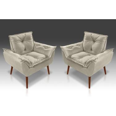 Imagem de Kit 02 Poltrona Opala Suede Bege -CASA DA POLTRONA 
