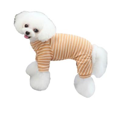 Imagem de Pijama listrado para cachorro CUOFYUNL Macacão listrado para cachorro, macio e adequado para a pele, mantém roupas quentes de cachorrinho para ambientes internos e externos (eu)