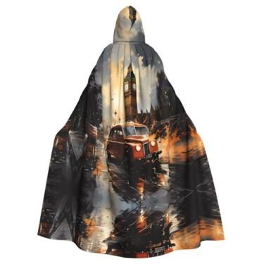Imagem de QAZWZML Economical Adult Hooded Cloak Halloween Full London Color Taxi Print Cape for Costume Party & Cosplay