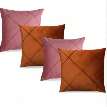 Imagem de Almofada decorativa de 45 x 45 cm, em camurça, com design drapeado, adequada para salas de estar, quartos e sofás(ROSÊ COM TERRACOTA)