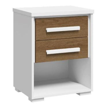 Imagem de Mesa de Cabeceira com 2 Gavetas Angra Rimo - Móveis Rimo, Branco/Jequi
