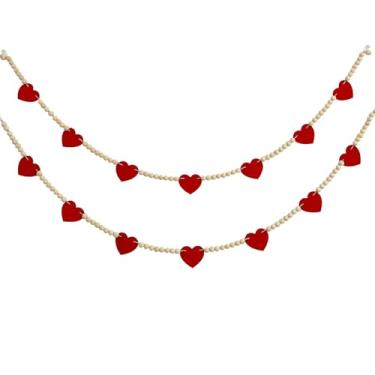 Imagem de 2 peças, decoração de coração de dia dos namorados, guirlanda de feltro com contas de madeira, decoração boho para decoração de parede, cornija, festa e quarto