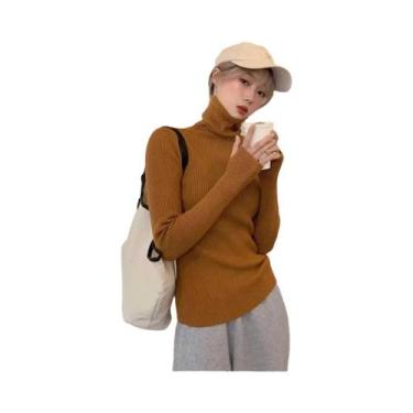 Imagem de Suéter De Tricô Feminino De Gola Alta Ajustado, Quente Para O Inverno,