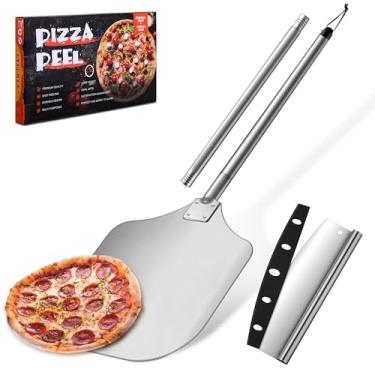 Imagem de Espátula de pizza de alumínio para pizza (30,5 cm), cabo longo Joyfair pá de pizza de metal com cortador Rocker acessórios para forno de pizza, kit de ferramentas de torneamento, comprimento de