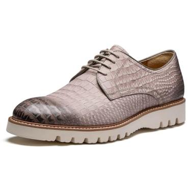 Imagem de Jepsen Gord Sapato social masculino genuíno de couro bovino italiano casual Oxford Derby tênis formal confortável, Jacaré cinza, 39