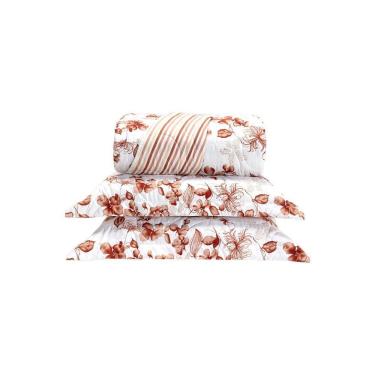 Imagem de Cobre Leito 3 Peças Queen Percal 200 Fios Colori 100% Poliéster - Folhas Secas