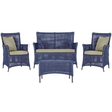 Imagem de Jogo Sofá 2 Poltronas E Mesa Igapó Marrom E7 Trama Original Azul