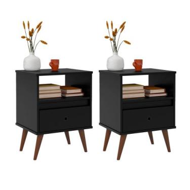 Imagem de Kit Mesa de Cabeceira Escrivaninha Decorativa Wood New Gavetas e Nicho