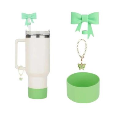 Imagem de Tampa De Silicone Borboleta Rosa Com Corrente Para Copo Stanley, Prote