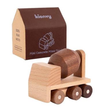 Imagem de Brinquedo de escavadeira de madeira para crianças, misturador de cimen