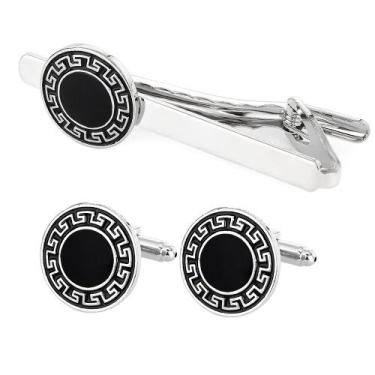 Imagem de Conjunto de abotoaduras e clipes de gravata Creative Vintage Greek Pat