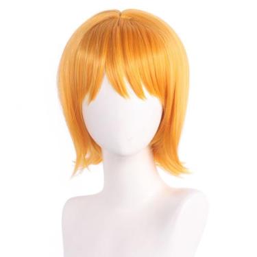 Imagem de Peruca de cosplay curta laranja com franja 35cm Synthetic Heat 210g - 