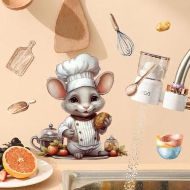 Imagem de Adesivos de parede Cartoon Chef Mouse autoadesivos em PVC 29,5 x 29,5 