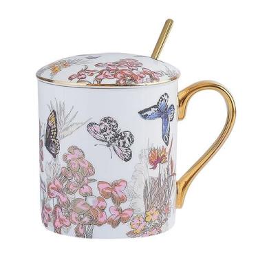 Imagem de Caneca de cerâmica Butterfly & Flower com tampa de 350 ml de capacidad