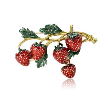Imagem de Alfinetes de broche em liga de frutas vintage com esmalte de morango p