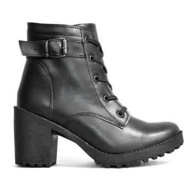 Imagem de Coturno Godiva Cano Curto Salto Fivela Feminino Preto, Preto, 36