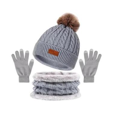 Imagem de Conjunto de Inverno Feminino: Chapéu, Cachecol e Luvas com Bola de Pel