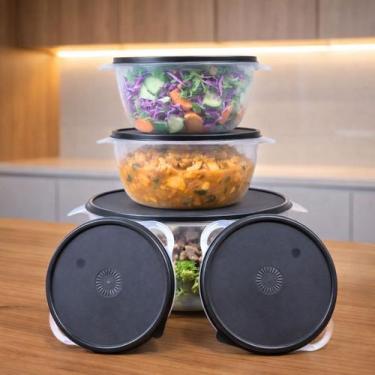 Imagem de Kit 5 Potes Plastico Redondos Bowl Livre Bpa Cor:Transp Preto - Casa B