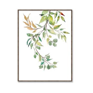 Imagem de Quadro Aquarela Botânica Minimalista Vidro e Moldura 62x47cm - Decorar