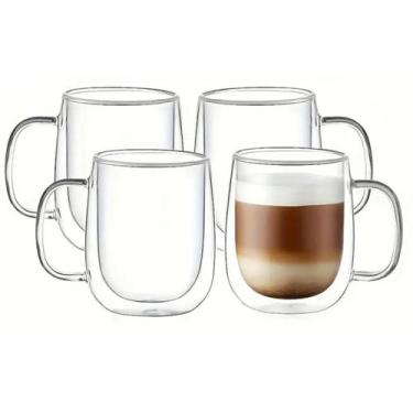 Imagem de Xícara Vidro Parede Dupla 140ml Chá Café Cappuccino Kit 4 Un - Cim