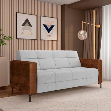 Imagem de Sofá Living Decorativo Houston 2 Lugares 180cm Pés em Metal Linho/PU Cinza/ Marrom G33 - Gran Belo