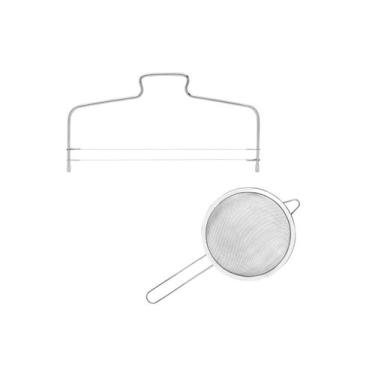 Imagem de Cortador de Bolo Nivelador Fio Duplo e Peneira 18cm Inox - CASACHA