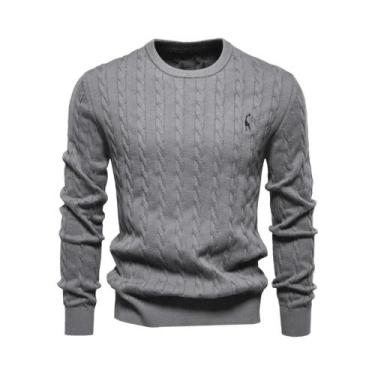 Imagem de Suéter Masculino De Algodão Com Bordado De Girafa, Gola Redonda, Padrã