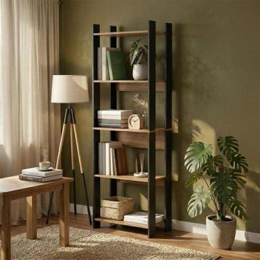 Imagem de Estante para Livros 1,78m Industrial com 5 Prateleiras Sala Escritório