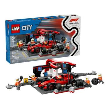 Imagem de City Pit Stop e equipe da F1 com carro Ferrari Lego 60443