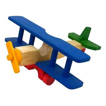 Imagem de Brinquedo Avião de Madeira 30x31x12cm para Imaginação e Coordenação Motora Sonho de Criança