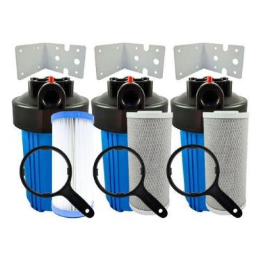 Imagem de 3 Kit Filtro Big Blue 10 + Plissado Lavável +2 Carbon Block Azul - Roy