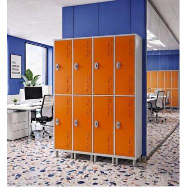 Imagem de Armário de Aço 8 Portas Grande para Vestiário e Empresa Cor:Laranja - 