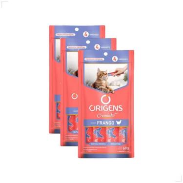 Imagem de Kit 3 Petisco Origens Para Gatos Creminho 60g - Origins, Frango