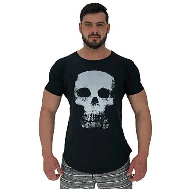 Imagem de Camiseta Masculina LongLine MXD Conceito Slim Cores e Estampas Casuais (GG, Preto Caveira)