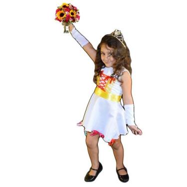 Imagem de Vestido De Noiva Caipira Festa Junina Com Luva E Véu Curto Infantil  -